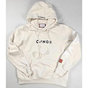 CHNGE Beige Peace Love Heavy Hoodie Organic Cotton Unisex Hoodie‎ Medium